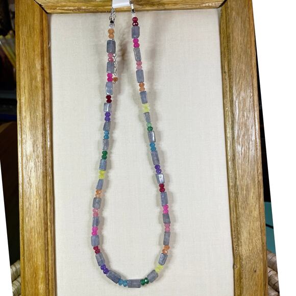 New gemstone necklace 17” made from iolite and rainbow agate, ombre, rainbow - Picture 1 of 1